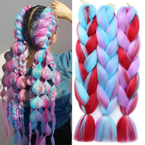 Miniatura 35 de Xiaofeng Extensiones de cabello trenzado coloridas Ombre de 61 cm, 3 unidades, trenzas Jumbo de alta temperatura para trenzas en zigzag y trenzas