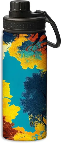 Miniatura 27 de Conjunto de botella de agua deportiva a prueba de fugas con símbolos de ciencia, 18 onzas, botellas de agua aisladas para bicicletas, fitness, yoga