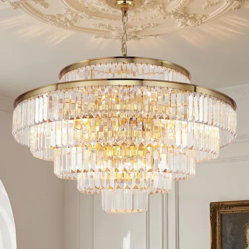 Miniatura 17 de Candelabro grande de cristal moderno y lujoso, lámpara colgante de gota de lluvia para comedor, dormitorio, sala de estar, marrón, 39 pulgadas