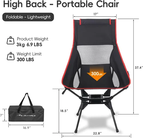 Miniatura 2 de Silla de camping de respaldo alto, silla plegable giratoria con soporte para la cabeza, bolsillo lateral para tazas, rotación flexible de 360°