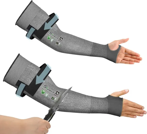 Miniatura 20 de Schwer ANSI A6 Mangas resistentes a cortes, mangas protectoras para brazos de 18 pulgadas con agujero para el pulgar para protección de trabajo