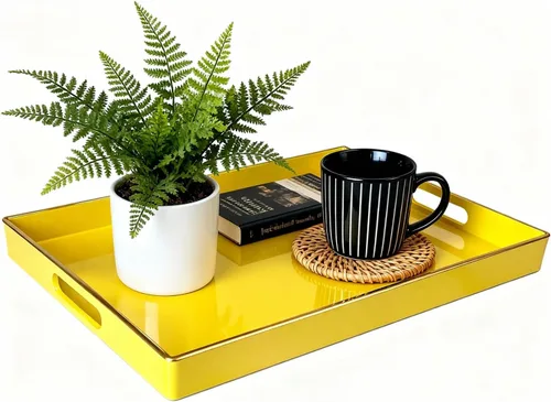 Miniatura 10 de Bandeja Decorativa, Bandeja Rectangular de Plástico con Asas, Moderna Bandeja de Tocador y Bandeja para Servir para Baño, Cocina, Otomana y Mesa