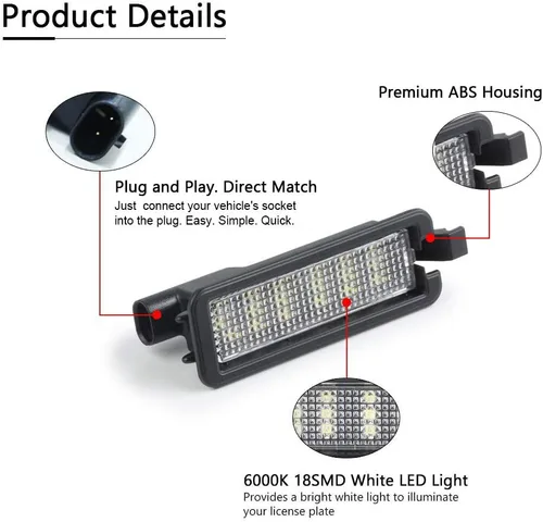 Miniatura 6 de Gempro Lámparas LED para placa de matrícula para Dodge Charger Challenger Pacifica Jeep Compass Chrysler 300 2015-2022, 6000 K, blanco, 1 unidad