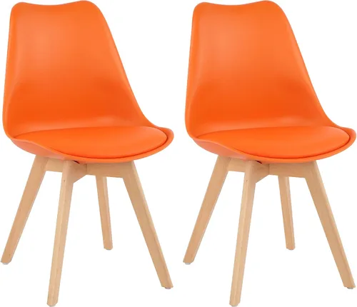 Miniatura 10 de LSSBOUGHT Sillas de comedor modernas de mediados de siglo, silla auxiliar de plástico con acolchado suave y patas de madera para comedor, sala