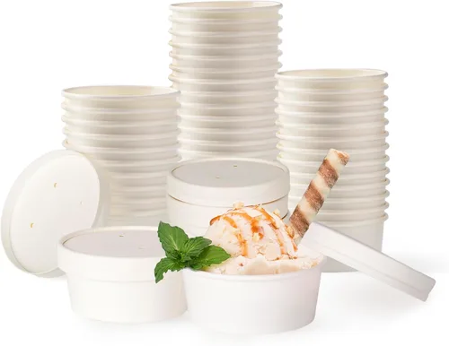 Miniatura 9 de 200 unidades, Tazas de papel para helado de 4 onzas, Tazas de yogur congelado, Cuencos de postre, Suministros para postre congelado (Blanco)