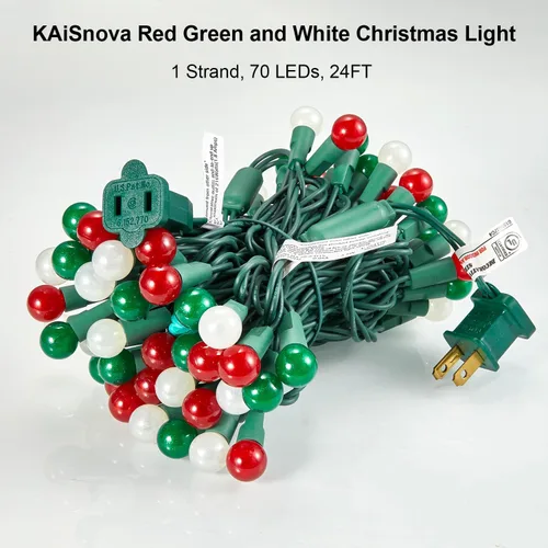 Miniatura 7 de Luces de Navidad para exteriores, 70 luces LED de 24 pies, color rojo, verde, blanco, luz de Navidad con bombillas perladas con certificación UL