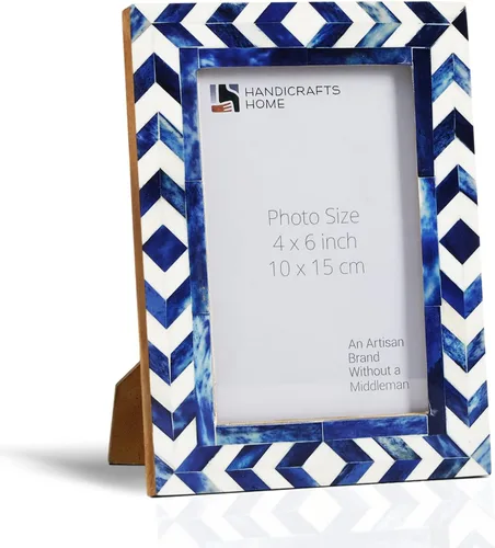 Miniatura 11 de Handicrafts Home Marco de fotos de mosaico chevron – Marco de fotos hecho a mano con incrustaciones de hueso de 4 por 6 para decoración de mesa