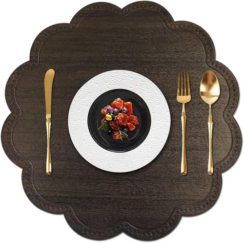 Miniatura 11 de Juego de 6 manteles individuales redondos para mesa de comedor, poliuretano impermeable, aislamiento térmico, resistente a las manchas