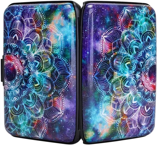 Miniatura 156 de ELFISH Mini cartera de aluminio RFID para tarjetas de crédito, funda de identificación de metal para hombres y mujeres, Happy Flower, Cartera Rfid