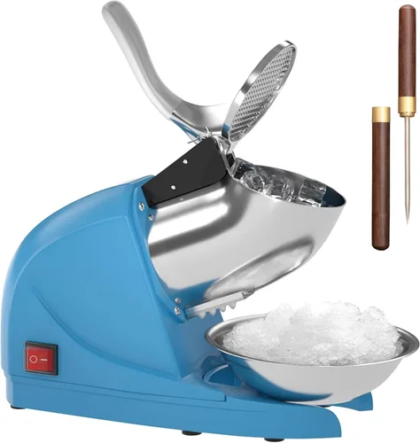 Máquina de hielo afeitado, máquina eléctrica de cono de nieve de 3 cuchillas, máquina de hielo trituradora de 380 W, trituradora de hielo de 286 Azul