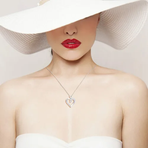 Miniatura 4 de Billie Bijoux Collar de corazón de plata de ley 925 chapado en platino redondo con circonita cúbica y diamante fino, regalo para mujeres y niñas