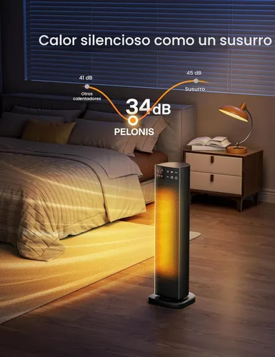 Miniatura 6 de PELONIS Calentador de espacio interior de torre de cerámica oscilante para el hogar con oscilación, termostato programable y modo ECO, temporizador