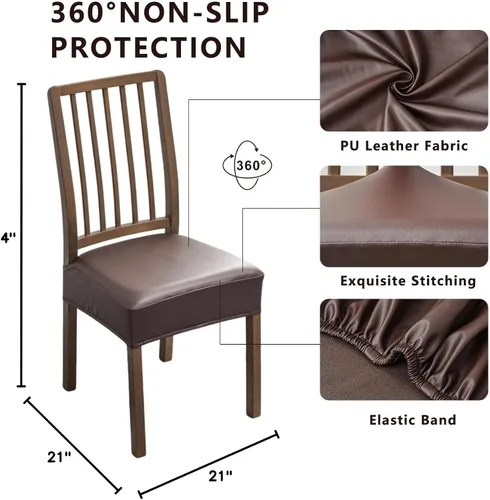 Miniatura 7 de NILUOH Fundas impermeables para asientos de sillas de comedor, juego de 2, fundas de asiento de cuero PU para sillas de comedor, fundas de asiento