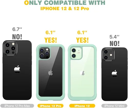 Miniatura 7 de Diaclara Diseñada para iPhone 12/12 Pro, cuerpo completo resistente con protector de pantalla integrado sensible al tacto, antiarañazos, parachoques