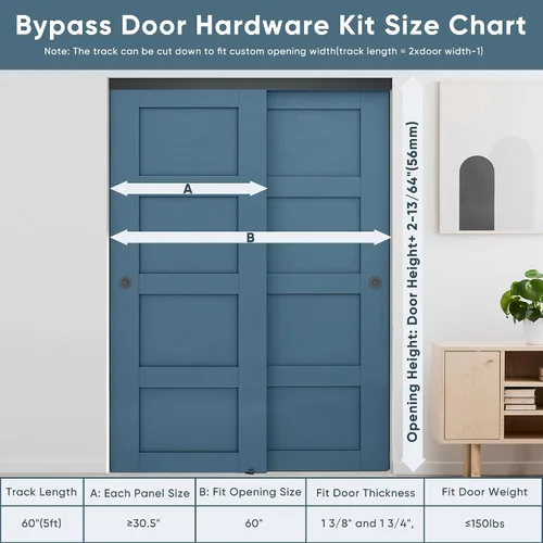 Miniatura 3 de JUBEST Kit de herrajes para puerta corrediza de 1,5 m de alta resistencia con tiradores de dedo, resistente pista de aluminio para sistema de 2