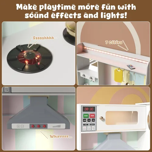 Miniatura 4 de BVIUNTWO Juego de Cocina de Juguete Grande, Juego de Cocina para Niños de Esquina Giratorio con Luces y Sonidos Reales, Fregadero de Juguete
