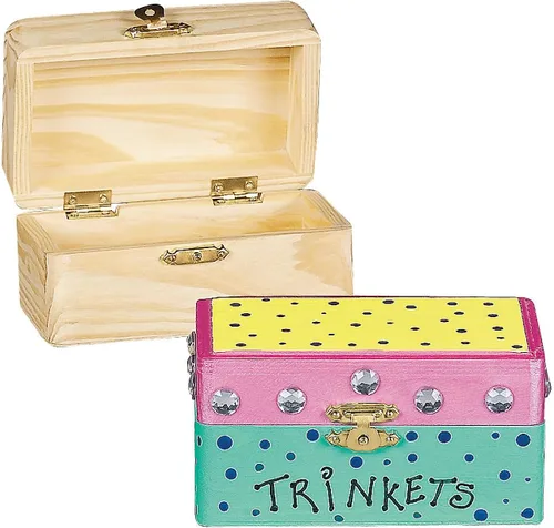 Fun Express Juego de 12 cajas de madera para manualidades, cajas de madera sin terminar con tapa con bisagras para manualidades de niños, mini caja