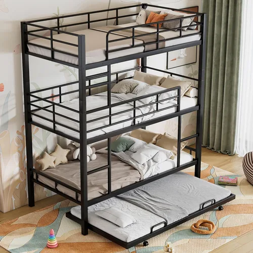 Miniatura 12 de Anwick - Litera de metal, litera triple para niños, adolescentes, adultos, niñas, niños, litera desmontable que se puede dividir en 3 camas Negro