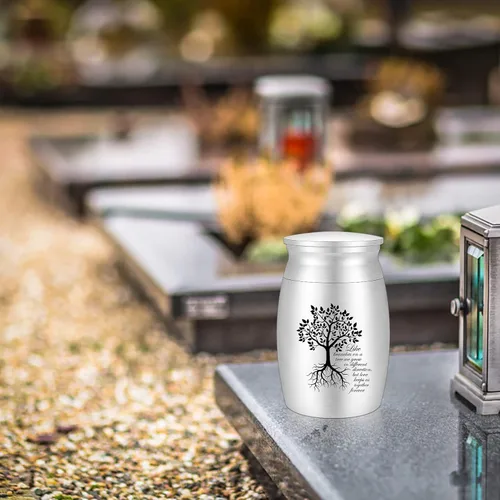 Miniatura 6 de Urna pequeña para cenizas, mini urna de aluminio del árbol de la vida para cenizas humanas, cremación fúnebre, soporte para cenizas – como ramas
