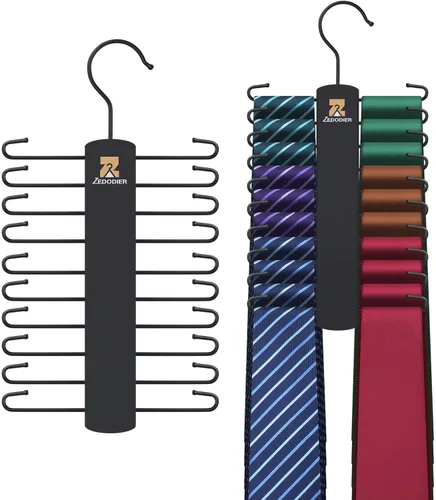 ZEDODIER Colgador de corbata con 20 ganchos, organizador de corbatas que ahorra espacio para hombres, corbata de gran capacidad y cinturón de madera