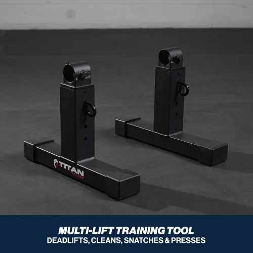 Miniatura 4 de Titan Fitness Bloques de tracción de peso muerto ajustables, barra olímpica, capacidad de 1,300 libras, 4 ajustes de altura para levantamiento