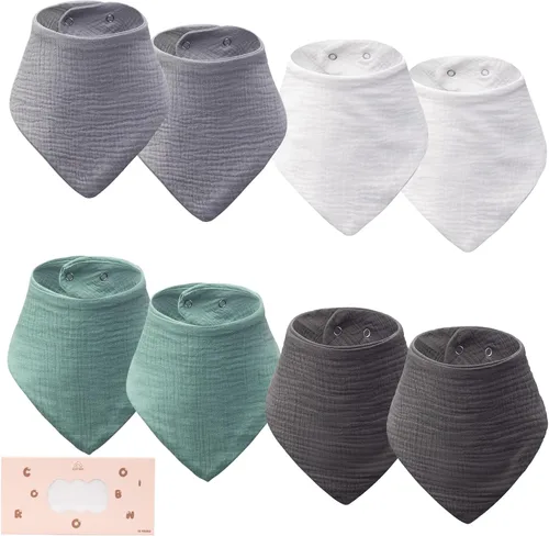Miniatura 11 de Paquete de 8 baberos de muselina 100% algodón, baberos ajustables para bebés de 0 a 36 meses, niños y niñas