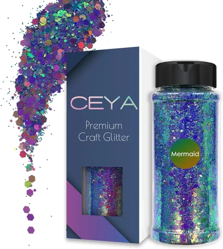 Ceya - Purpurina gruesa camaleón, 100g/3.5oz Polvo de purpurina para manualidades con cambio de color de sirena, copos de lentejuelas iridescentes