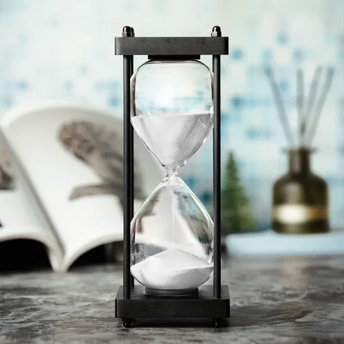 Miniatura 2 de Temporizador de reloj de arena de 60 minutos, marco de madera negro, temporizador de arena decorativo (arena blanca, tamaño grande)