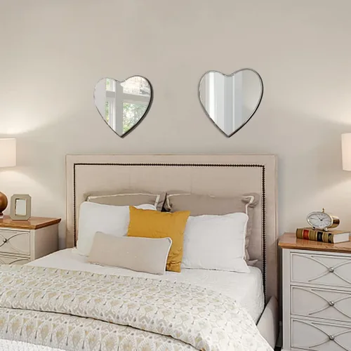 Miniatura 3 de QMDECOR Espejo en forma de corazón con cadena de hierro para decoración de pared de 12 x 12 pulgadas, paquete de 2 unidades para colgar en la pared