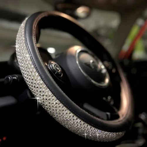 PINCTROT Bling Bling - Funda para volante cómoda con diamantes de imitación de cristal gigante, piel de diamante antideslizante, universal de 15