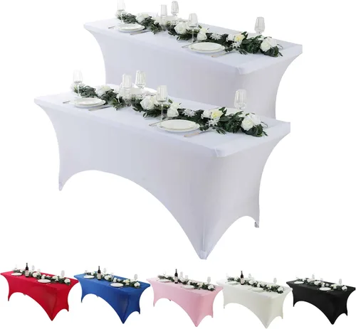Miniatura 9 de Paquete de 2 manteles de elastano negro de 6 pies – Manteles ajustados – Mantel elástico de ajuste universal para mesas plegables – Sin arrugas