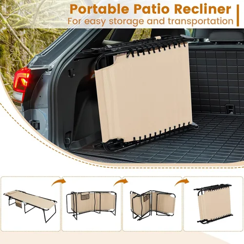 Miniatura 5 de Goplus Tumbona para exteriores, silla de playa plegable extragrande de 5 posiciones con almohada desmontable, bolsillo lateral, silla de bronceado