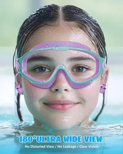 Miniatura 7 de Aegend Nuevo paquete de 2 gafas de natación de visión amplia para niños, gafas antivaho/anti-UV sin fugas con tapones para los oídos para niños de 3