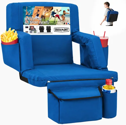 Miniatura 12 de Overmont Asiento de Estadio con Soporte para la Espalda - Cojín Acolchado de 2.8'' Reclinable de 6 Posiciones Asiento de Gradería con Ganchos Dobles
