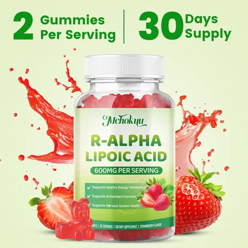 Miniatura 7 de Gomitas de ácido alfa lipoico R, ácido R-alfa lipoico estabilizado, suplemento ALA para apoyo antioxidante y metabolismo, veganas, sin OMG, sin