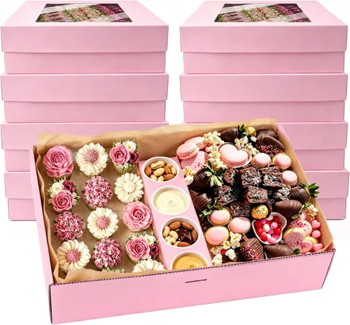 Miniatura 12 de Caja de cartón desechable extra grande para repostería, paquete de 5 unidades, caja fuerte con tapa para 8-10 personas que vayan, tabla