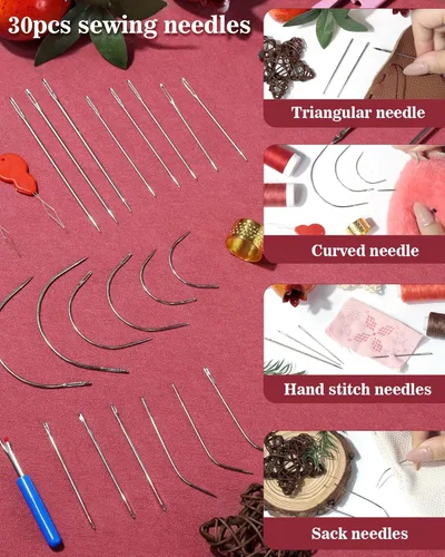 Miniatura 4 de PLANTIONAL Leather Sewing Kit, 47 Pcs Heavy Duty Upholstery Repair Kit with Waxed Thread, Sewing Awl, Hand Stitching Needles, Leatherworking Tools