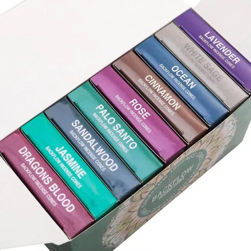 Miniatura 4 de Juego de 9 conos de incienso de reflujo paquete variado de regalo - salvia blanca, sangre de dragón, palo santo, jazmín, lavanda, océano, sándalo