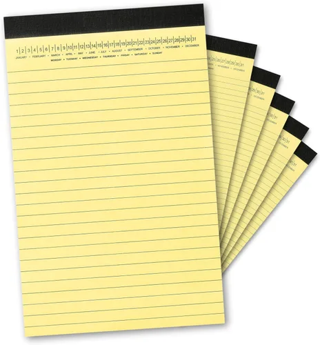 Mymazn Bloc legal pequeño de 5 x 8 pulgadas, blocs de escritura amarillos con fecha en la parte superior, paquete de 6, 30 hojas cada uno,