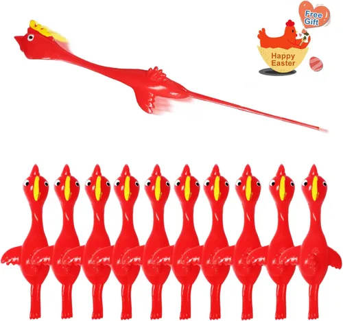 Miniatura 12 de Slingshot Pollo de goma Pollo Flick Pollo Volador Flingers Stress Gag Toys Stress Gag Toys, tirachinas de pollo de goma, divertidos rellenos