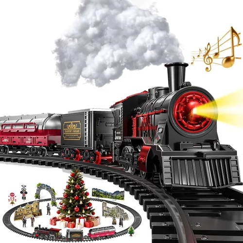 Tren de Navidad, juego de tren para niños de 4 a 8 años, juegos de tren de Navidad para alrededor del árbol, juguetes eléctricos con humo, luces y