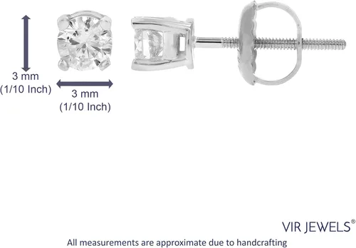 Miniatura 5 de Vir Jewels - Pendientes de tuerca de diamantes con certificación AGS de 14 quilates de oro blanco de 14 quilates