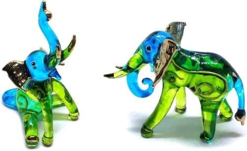 Miniatura 2 de Paquete de 2 figuras de elefante de cristal soplado de 2 pulgadas hechas a mano, figuras de elefante sentado y de pie, ideas coleccionables