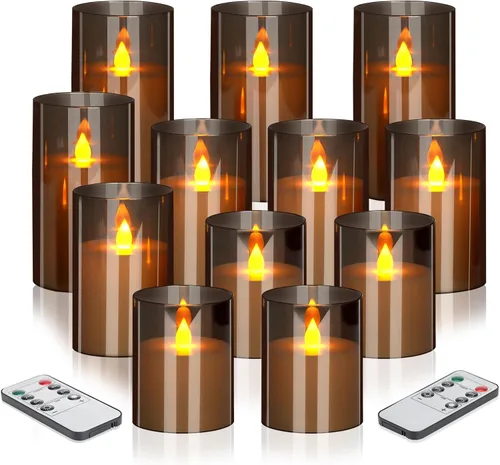 Miniatura 16 de Wemarry - Juego de 3 velas LED sin llama con control remoto, funcionamiento a pilas, pilares acrílicos grises de 4, 5 y 6 pulgadas de alto x 3