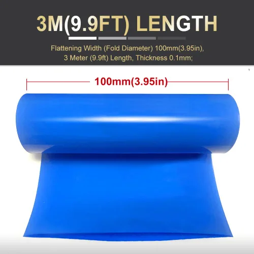 Miniatura 4 de Tubo de envoltura termorretráctil de PVC de 3.95 pulg. (100 mm) de ancho para baterías de litio 18650 21700, paquetes de batería DIY, azul, longitud