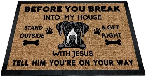 Miniatura 15 de Tapete de puerta con texto en inglés "Before You Break Into My House", tapete de goma para interiores y exteriores, tapete de goma para el suelo