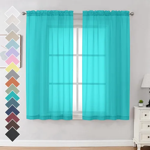 Miniatura 64 de OVZME - Cortinas traslúcidas blancas de 45 pulgadas de largo, 2 paneles, cortinas de gasa con bolsillo para barra para ventanas pequeñas, cada una