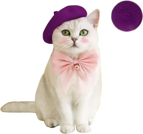 Miniatura 10 de Gorras de boina para perro, gorras para gatos, moda de cuatro estaciones, divertidas, de lana, cómodas (rosa)