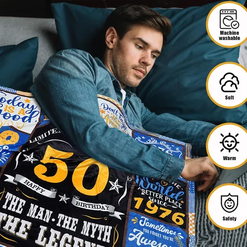 Miniatura 3 de Regalos de cumpleaños número 50 para hombres, manta de 60 x 50 pulgadas, decoración de cumpleaños de 50 años para hombre, ideas de regalo para él