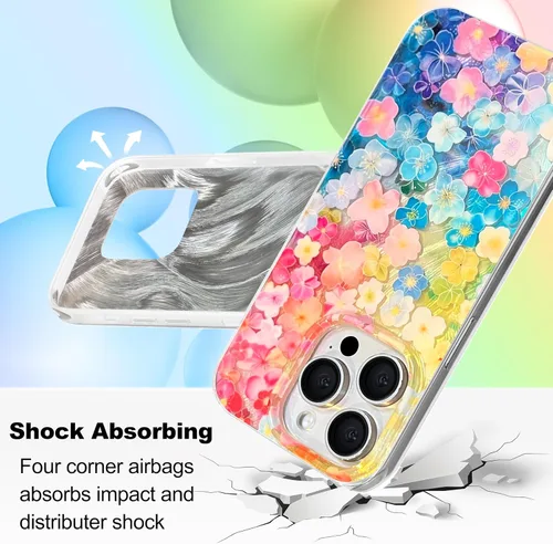 Miniatura 3 de I-MGAE-IN-AR Funda compacta para iPhone 13 Pro, diseño colorido de flores iridiscentes, protección de grado militar a prueba de golpes, funda
